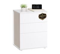 VASAGLE Montaggio Rapido Senza Utensili Toolless, Comodino, Tavolino da Letto con 3 Cassetti, Design Moderno Minimalista, per Camera da Letto e Soggiorno, Bianco Opaco e Beige Cappuccino LET778W01