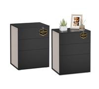 VASAGLE Comodino, Snapsemble Montaggio Rapido, Tavolino da Letto con 3 Cassetti, Set di 2,Moderno, per Camera da Letto e Soggiorno, Nero Inchiostro e Beige Cappuccino LET779B01