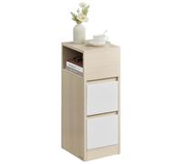 VASAGLE Comodino Stretto, Tavolino con 2 Cassetti e Scomparto Aperto Montato verso Sinistra o Destra, per Camera da Letto, Soggiorno, Beige Naturale e Bianco Nuvola LET656N01