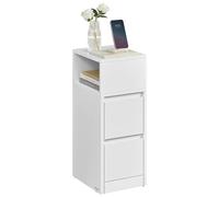 VASAGLE Comodino Stretto, Tavolino con 2 Cassetti e Scomparto Aperto Montato verso Sinistra o Destra, per Camera da Letto, Soggiorno, Bianco Nuvola LET656W01