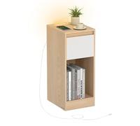 VASAGLE Comodino Stretto, Tavolino, con Illuminazione LED, 1 Porta USB-A, 1 Porta USB-C, Cassetto e Scomparto Aperto, per Camera da Letto, Soggiorno, Giallo Mandorla e Bianco Nuvola LET610Y01