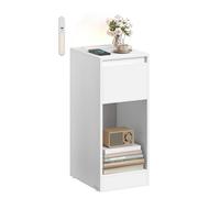 VASAGLE Comodino Stretto, Tavolino, con Illuminazione LED, 1 Porta USB-A, 1 Porta USB-C, Cassetto e Scomparto Aperto, per Camera da Letto, Soggiorno, Bianco Nuvola LET610W01