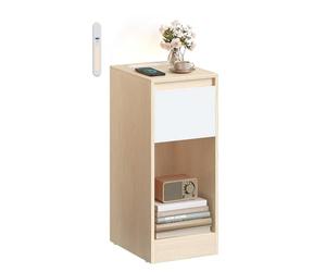 VASAGLE Comodino Stretto, Tavolino, con Illuminazione LED, 1 Porta USB-A, 1 Porta USB-C, Cassetto e Scomparto Aperto, per Camera da Letto, Soggiorno, Giallo Mandorla e Bianco Nuvola LET610Y01