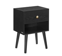 VASAGLE Comodino, Tavolino con Cassetto e Scomparto Aperto Portaoggetti, Gambe in Legno, Tavolino per Soggiorno, Camera da Letto, Divano, Nero Ebano LET655B56