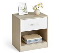 VASAGLE Comodino, Tavolino con Cassetto, Maniglia, Scomparto Aperto, per Camera da Letto, Soggiorno, Beige Naturale e Bianco Classico LET619T67