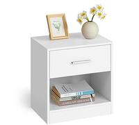 VASAGLE Comodino, Tavolino con Cassetto, Maniglia, Scomparto Aperto, per Camera da Letto, Soggiorno, Bianco Classico LET619T14