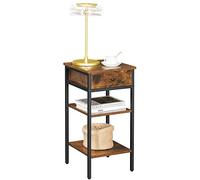 VASAGLE Comodino, Tavolino con un Cassetto e 2 Ripiani Portaoggetti, Un Ripiano Regolabile, Salvaspazio, Piedini Regolabili, Tavolino in Stile Industriale, Marrone Vintage e Nero Inchiostro LET502B01