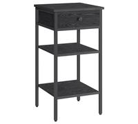 VASAGLE Comodino, Tavolino con un Cassetto e 2 Ripiani Portaoggetti, Un Ripiano Regolabile, Salvaspazio, Piedini Regolabili, Tavolino in Stile Industriale, Nero Ebano e Nero Inchiostro LET502B56
