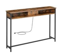 VASAGLE Consolle Ingresso, Tavolo Consolle con Multipresa, Tavolo da Divano, 2 Scomparti, Salvaspazio, 25 x 120 x 81 cm, per Ingresso Soggiorno Salotto, Marrone Vintage e Nero Inchiostro LNT111K01