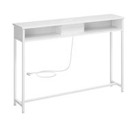 VASAGLE Consolle Ingresso, Tavolo Consolle con Multipresa, Tavolo da Divano, 2 Scomparti, Salvaspazio, 25 x 120 x 81 cm, per Ingresso Soggiorno Salotto, Bianco Neve LNT111W01