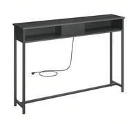 VASAGLE Consolle Ingresso, Tavolo Consolle con Multipresa, Tavolo da Divano, 2 Scomparti, Salvaspazio, 25 x 120 x 81 cm, per Ingresso Soggiorno Salotto, Bianco Neve/Grigio Antracite e Nero Inchiostro/