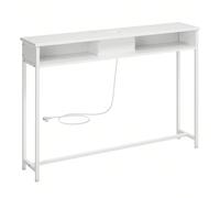 VASAGLE Consolle Ingresso, Tavolo Consolle con Multipresa, Tavolo da Divano, 2 Scomparti, Salvaspazio, 25 x 120 x 81 cm, per Ingresso Soggiorno Salotto, Bianco Neve/Grigio Antracite e Nero Inchiostro/