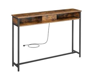 VASAGLE Consolle Ingresso, Tavolo Consolle con Multipresa, Tavolo da Divano, 2 Scomparti, Salvaspazio, 25 x 120 x 81 cm, per Ingresso Soggiorno Salotto, Marrone Vintage e Nero Inchiostro LNT111K01