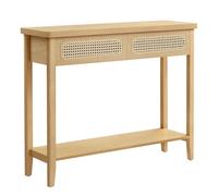 VASAGLE Consolle Ingresso, Tavolo Consolle per Corridoio, Tavolino da Divano Sottile per Soggiorno, Ingresso con 2 Cassetti, Ripiano Aperto, Angoli Arrotondati, Stile Boho, Beige Rovere LNT016Y57