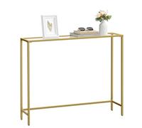 VASAGLE Consolle Ingresso, Tavolo Consolle, Piano in Vetro Temperato, Telaio Robusto e Stabile, Piedini Regolabili, per Soggiorno, Corridoio, Oro Pallido e Trasparente LGT132A01