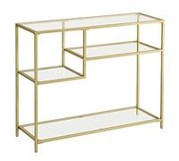 VASAGLE Consolle, tavolino da corridoio, in vetro temperato, struttura in metallo, con ripiani, 35 x 100 x 80 cm, moderno, per ingresso e soggiorno, colore oro