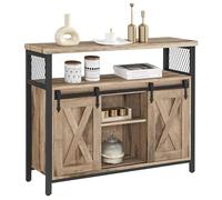 VASAGLE Credenza armadio da cucina, armadio con 2 ante scorrevoli, 33 x 100 x 80 cm, ripiani regolabili, per soggiorno, marrone cammello e nero inchiostro LSC092B50