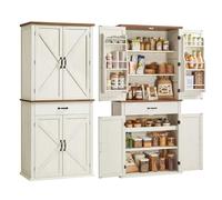 VASAGLE Credenza Cucina, 40 x 80 x 178,6 cm, Mobile Dispensa Cucina con Scomparto, Mobiletto Cucina con Cassetto, Ripiani Regolabili, 6 Ripiani su Ante, Soggiorno, Bianco Vintage BBK364W02