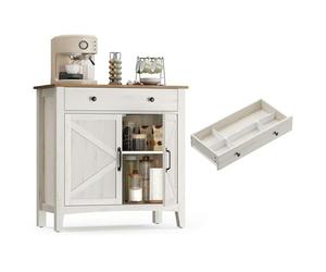 VASAGLE Credenza Cucina, con 1 Cassetto, 2 Ante e Ripiani Regolabili | Mobile Basso con Ante, 80 x 40 x 80 cm, per Soggiorno, Bianco Vintage e Marrone Miele, Collezione LIRY BBK341W01