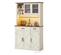 VASAGLE Credenza Cucina con Luce e Multipresa, Mobile Dispensa Cucina con Ante e