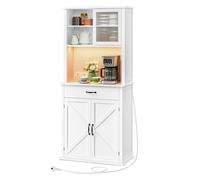 VASAGLE Credenza Cucina con Luce e Multipresa, Mobile Dispensa Cucina con Ante e Cassetto, 39,5 x 80,4 x 180,6 cm, con Ripiani Regolabili, Stile Farmhouse, Bianco Nuvola BBK363W21
