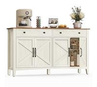 VASAGLE Credenza Cucina, Mobiletto con Cassetti, Mobile con Ante e Ripiani Regolabili in Altezza, Stile Farmhouse, per Soggiorno Sala da Pranzo, 40 x 140 x 80 cm, Bianco Rustico e Noce Medio BBK381W02