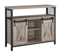 VASAGLE Credenza, Mobile da Cucina, Armadietto Organizzatore, con 2 Ante Scorrevoli, 33 x 100 x 80 cm, Ripiani Regolabili, Stile Country, per Soggiorno, Greige Melange e Nero Inchiostro LSC092B02