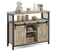 VASAGLE Credenza, Mobile da Cucina, Armadietto Organizzatore, con 2 Ante Scorrevoli, 33 x 100 x 80 cm, Ripiani Regolabili, Stile Country, per Soggiorno, Marrone Turchese e Nero Inchiostro LSC092B60