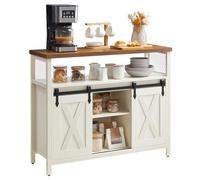 VASAGLE Credenza, Mobile da Cucina, Armadietto Organizzatore, con 2 Ante Scorrevoli, 33 x 100 x 80 cm, Ripiani Regolabili, Stile Country, per Soggiorno, Bianco Vintage e Marrone Miele LSC092W01