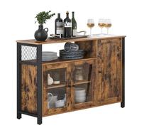 VASAGLE Credenza, Mobile da Cucina con 3 Ante, 110 x 33 x 75 cm | Mobile Contenitore, per Soggiorno, Sala da Pranzo, Stile Industriale, Marrone e Nero, Collezione DAXTON LSC096B01