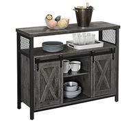 VASAGLE Credenza, Mobile da Cucina con Ante Scorrevoli, 100 x 33 x 80 cm | Portaoggetti, Ripiano Regolabile, Scomparto Aperto, Stile Industriale, Grigio e Nero, Collezione DAXTON LSC092B04