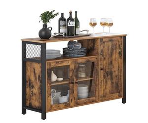 VASAGLE Credenza, Mobile da Cucina, Mobile Contenitore, con 3 Ante, per Soggiorno, Cucina, Sala da Pranzo, 33 x 110 x 75 cm, Stile Country, Marrone Vintage e Nero LSC096B01