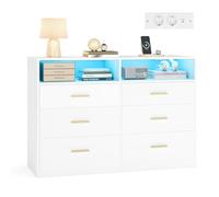 VASAGLE CUSTOS Collezione - Cassettiera Camera da Letto, con LED e Presa Multipla, Moderno, Mobile TV per Soggiorno, 6 Cassetti, 40 x 119 x 81,2 cm, Bianco Nuvola LTS316WB01