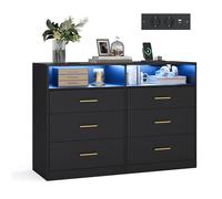 VASAGLE CUSTOS Collezione - Cassettiera Camera da Letto, con LED e Presa Multipla, Moderno, Mobile TV per Soggiorno, 6 Cassetti, 40 x 119 x 81,2 cm, Nero Inchiostro LTS316BC01