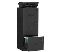 VASAGLE CUSTOS Collezione - Cassettiera da Ufficio, Mobile per Documenti, Supporto Stampante, 3 Cassetti, Barre Sospese Regolabili, per A4 e Lettera, Nero Inchiostro OFC055B16