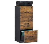 VASAGLE CUSTOS Collezione - Cassettiera da Ufficio, Mobile per Documenti, Supporto Stampante, 3 Cassetti, Barre Sospese Regolabili, per A4 e Lettera, Marrone Vintage e Nero Inchiostro OFC055B01