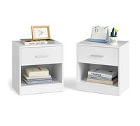 VASAGLE Comodino, Tavolino con Cassetto, Maniglia, Scomparto Aperto, per Camera da Letto, Soggiorno, Bianco Classico LET619T14