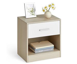 VASAGLE CUSTOS Collezione - Comodino, Tavolino con Cassetto, Maniglia, Scomparto Aperto, per Camera da Letto, Soggiorno, Beige Naturale e Bianco Classico LET619T67