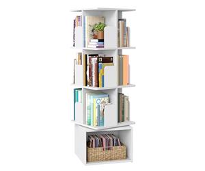 VASAGLE CUSTOS Collezione - Libreria Scaffale Girevole a 360° a 4 Ripiani, Scaffale Portaoggetti, Scomparti Aperti, 40 x 40 x 124,6 cm, per Camera da Letto Soggiorno Studio, Bianco Nuvola LBC471WB01