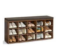 VASAGLE CUSTOS Collezione - Panca Scarpiera con Seduta, Scarpiera Ingresso con Cuscino e 15 Scomparti, Ripiani Regolabili, Corridoio Soggiorno, 105 x 30 x 48 cm, Marrone Vintage e Marrone Noce LHS15BX