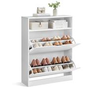 VASAGLE CUSTOS Collezione - Scarpiera, Scaffale Portascarpe, Scomparto Aperto, Divisorio Regolabile, per Ingresso, 2 Ante a Ribalta, 24 x 80 x 102 cm, 14-16 Paia, Bianco Nuvola LBC048W01