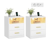 VASAGLE CUSTOS Collezione - Set di 2 Comodini con Stazione di Ricarica, Luce LED