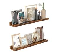 VASAGLE CUSTOS Collezione - Set di 2 Mensole a Muro, Lunghezza di 60 cm, con Bordo Frontale, per Cornici e Libri, Ripiani da Esposizione, Marrone Vintage LWS064K01