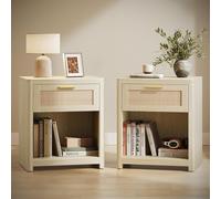 VASAGLE ELLAN Collezione - Comodini Boho con Cassetto Effetto Rattan, Set di 2,