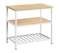 VASAGLE Isola da Cucina con Ampio Piano di Lavoro, Scaffale a 3 Livelli, Struttura in Acciaio, 60 x 100 x 90 cm, Stile Industriale, Facile da Montare, Beige Rovere e Bianco KKI005W09