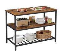 VASAGLE Isola da Cucina con Ampio Piano di Lavoro, Scaffale a 3 Livelli, Struttura in Acciaio, 60 x 120 x 90 cm, Stile Industriale, Facile da Montare, Marrone Vintage e Nero KKI01BX