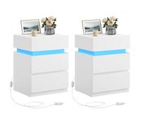 VASAGLE Kailyn Collection - Comodino, Set di 2 pezzi, con striscia LED multicolore regolabile, 3 cassetti, tavolino in stile moderno, 35 x 40 x 55 cm, bianco nuvola LET0830W01