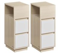 VASAGLE Kailyn Collection - Comodino stretto, set di 2, tavolino, 2 cassetti e vano aperto, montaggio a sinistra o a destra, camera da letto, soggiorno, beige naturale e bianco nuvola LET856N01