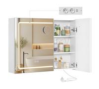 VASAGLE KAILYN Collezione - Armadietto a Specchio da Parete per Bagno con LED, Presa Multipla, Funzione Antiappannamento, Specchio Ingranditore 10x, Stile Moderno, 16,5 x 80 x 60 cm, Bianco BBK134W01