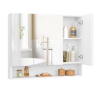 VASAGLE KAILYN Collezione - Armadietto Bagno da Parete con Ante a Specchio, Mobiletto Pensile Bagno, Specchiera, Scomparto Aperto, Ripiani Regolabili, 16,5 x 90 x 75 cm, Bianco Nuvola BBK130W01